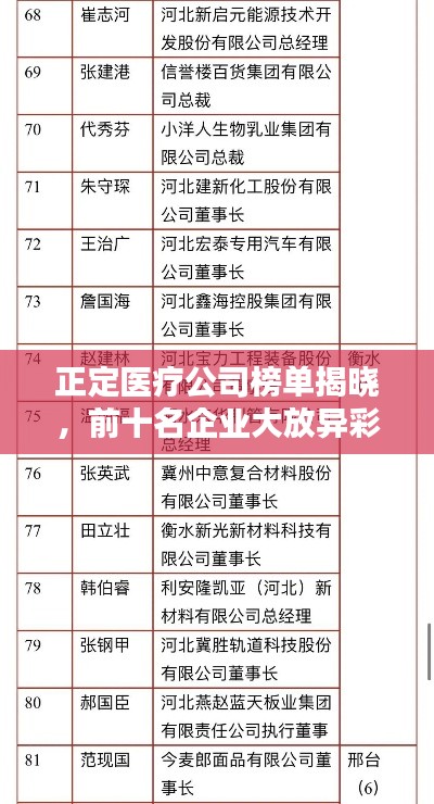 正定医疗公司榜单揭晓,前十名企业大放异彩!